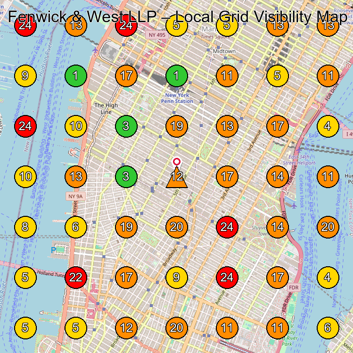 Fenwick & West LLP Legal Services GeoGrid ranking map for New York NY